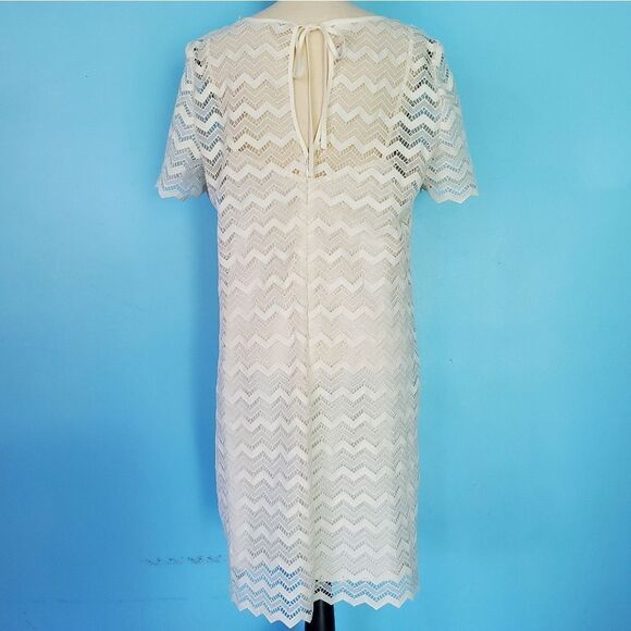 Loft White Chevron Lacey Lined Short Sleeve Dress - Picture 5 of 8